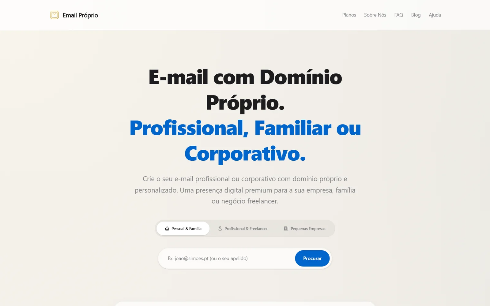 Página inicial de Email Próprio